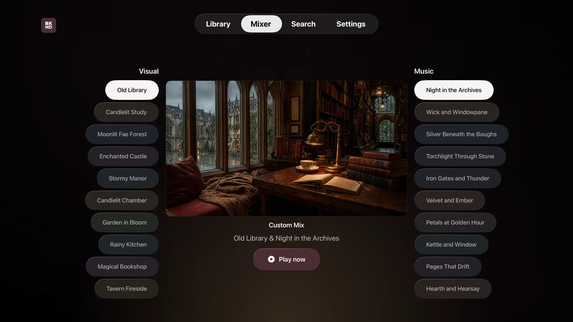 BookMood mixer pairing a visual with music